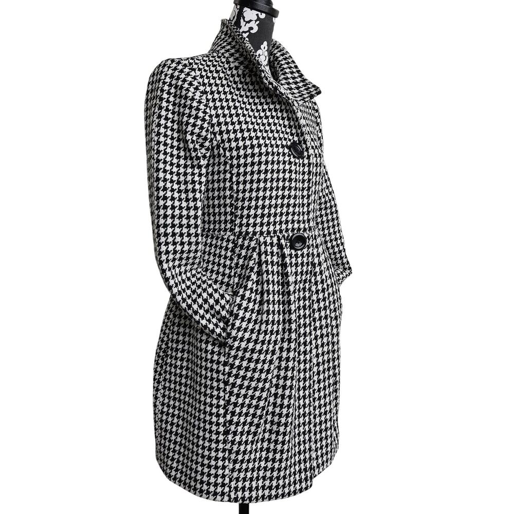 Classic Preppy Houndstooth Wool Blend Pleated Peplum Button Up Peacoat - M - Picture 12 of 13